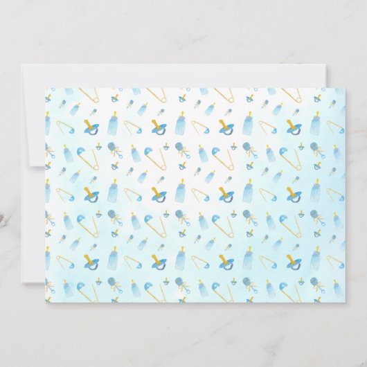 水彩少年テディベアバルーン赤ちゃんシャワー 招待状 (裏面)