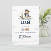 水彩少年テディ航海のベアセーラー誕生日 招待状 (スタンド正面)