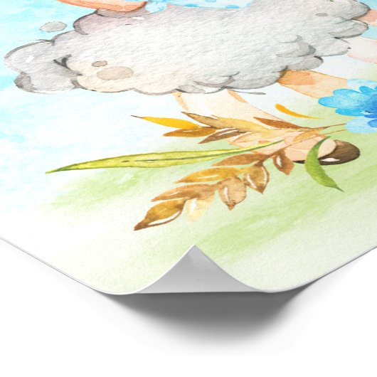 水彩少年ヒツジ赤ちゃんシャワーファーム ポスター (角)