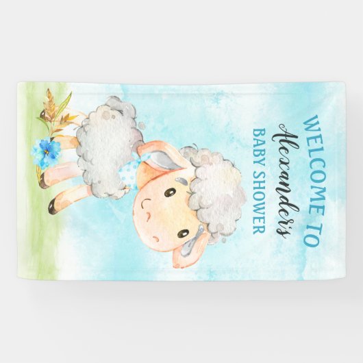 水彩少年ヒツジ赤ちゃんシャワーファーム 横断幕 (横)