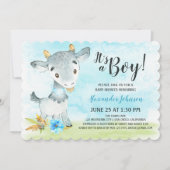 水彩少年ヤギ赤ちゃんシャワーファーム招待状 招待状 (正面)