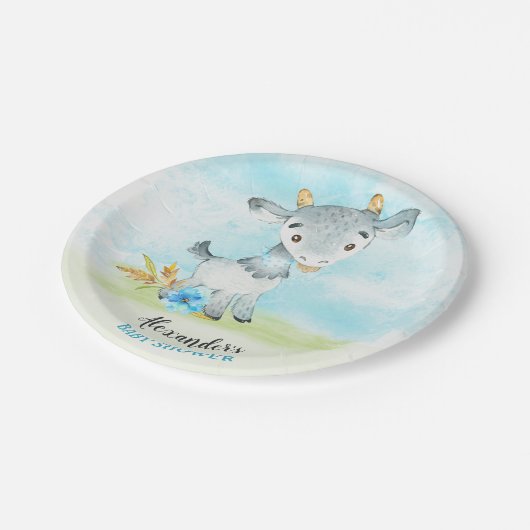水彩少年ヤギ赤ちゃんシャワーファーム ペーパープレート (アングル)