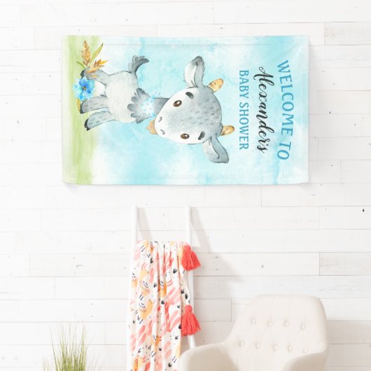 水彩少年ヤギ赤ちゃんシャワーファーム 横断幕 (インサイチュ)