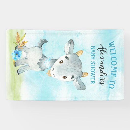 水彩少年ヤギ赤ちゃんシャワーファーム 横断幕 (横)