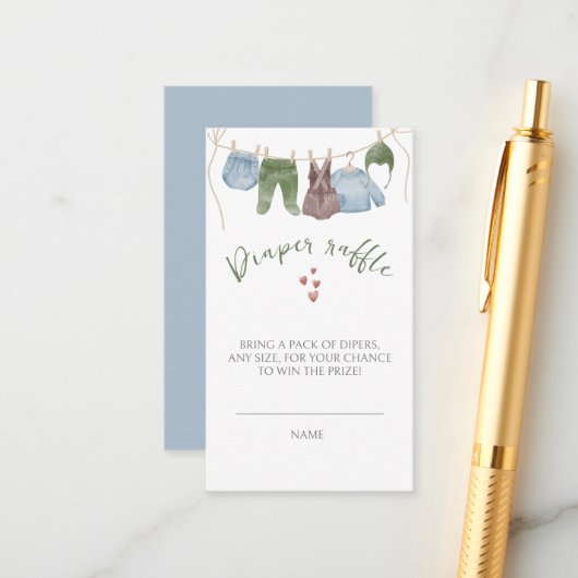 水彩少年服赤ちゃんシャワーディパーラッフル エンクロージャーカード (正面/裏面インサイチュ)