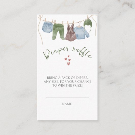 水彩少年服赤ちゃんシャワーディパーラッフル エンクロージャーカード (正面)