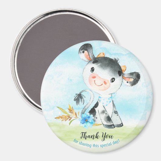 水彩少年牛のベビーシャワーファームありがとう マグネット (正面/裏面)