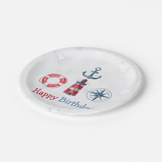 水彩少年航海の誕生日パーティー ペーパープレート (アングル)