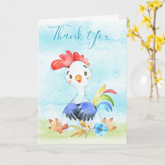 水彩少年雄鶏農場 カード (黄色い花)