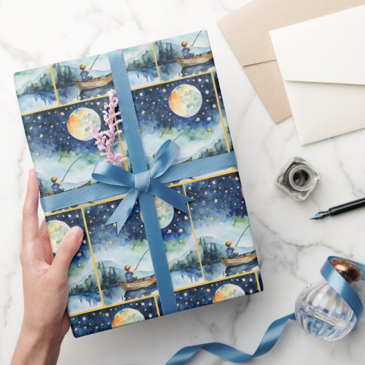 水彩少年魚釣りアットナイト ラッピングペーパー (ギフト)