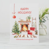 水彩居心地の良い冬のキャビンのクリスマス シーズンカード (スタンド正面)
