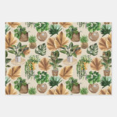 水彩屋内ハウスプラントボホパーム葉ズ ラッピングペーパーシート (正面3)