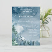 水彩山々ダークドゥスクブルー ラスティックウェディング 招待状 (スタンド正面)