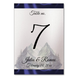 水彩山とリボン結婚の テーブルナンバー