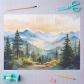 水彩山と松の木のデコページ 薄葉紙 (クラフト)