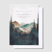 水彩山と松林の結婚式 ベラム紙招待状 (オフセット)