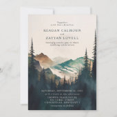 水彩山と松林の結婚式 招待状 (正面)
