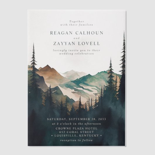 水彩山と松結婚林 ベラム紙招待状 (正面)