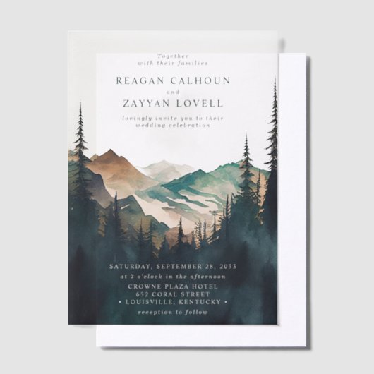 水彩山と松結婚林 ベラム紙招待状 (オフセット)
