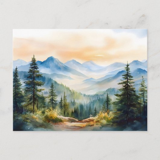 水彩山と松 ポストカード (正面)