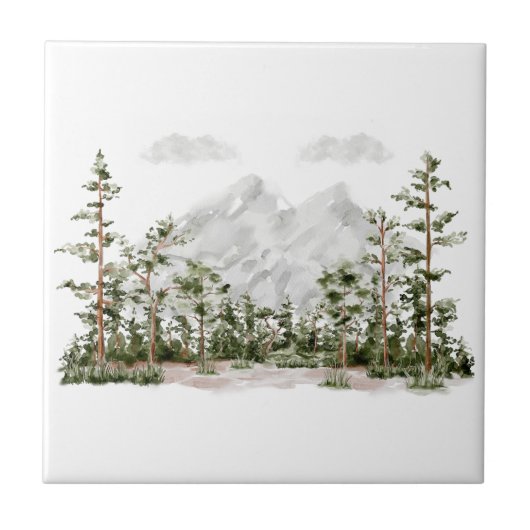 水彩山と森 タイル (正面)