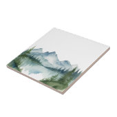 水彩山と緑の松の木の自然 タイル (側面)