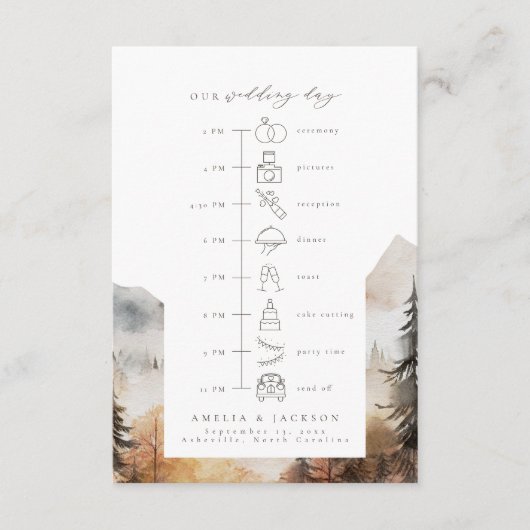 水彩山のアイコン結婚付きタイムライン エンクロージャーカード (正面)