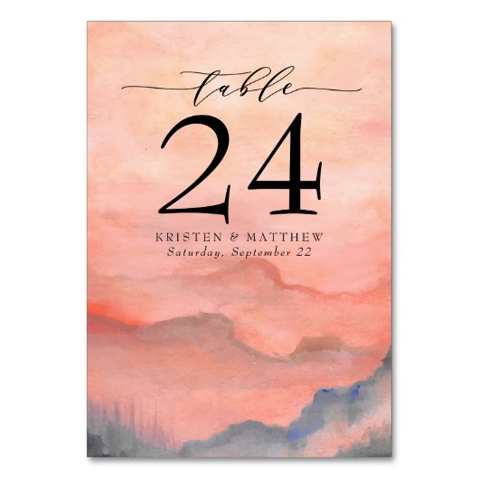水彩山のサンゴ素朴の夕日 テーブルナンバー (裏面)