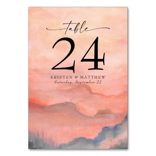 水彩山のサンゴ素朴の夕日 テーブルナンバー (正面)