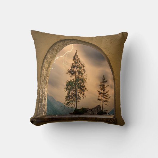 水彩山のポスター、自然ウォールアート、ウォーターコ クッション (正面)