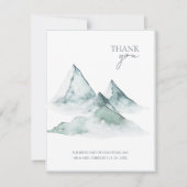 水彩山の緑と白の冬の結婚式 サンキューカード (正面)