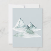 水彩山の緑と白の冬の結婚式 サンキューカード (裏面)