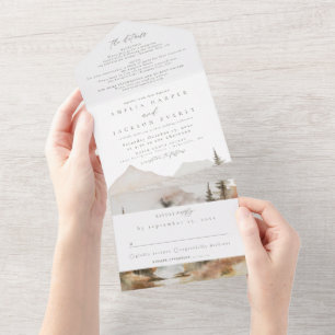 水彩山オールインワン結婚式招待状 オールインワン招待状