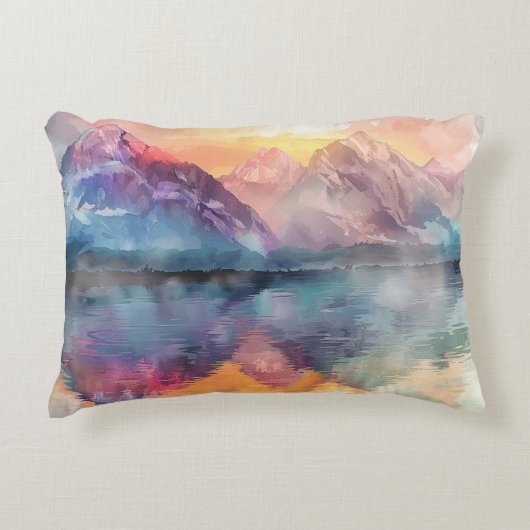 水彩山反射 – 装飾用クッション アクセントクッション (正面)