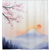 水彩山富士ダスク日本のスタイル シャワーカーテン (正面)