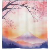 水彩山富士ダスク日本のスタイル シャワーカーテン (正面)