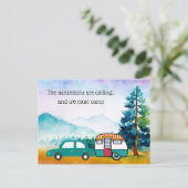 水彩山岳地 車とキャンピングカー 住所変更 ポストカード (スタンド正面)