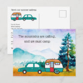 水彩山岳地 車とキャンピングカー 住所変更 ポストカード (正面/裏面)