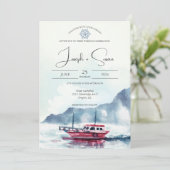水彩山岳氷河船輪ウェディング 招待状 (スタンド正面)