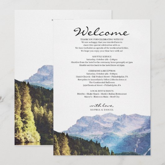 水彩山岳結婚式ウェルカム案内 プログラム (正面/裏面)