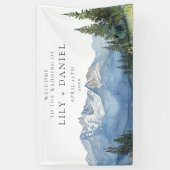 水彩山岳花卉婚礼欢迎牌 横断幕 (縦)