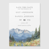 水彩山岳花卉婚礼请柬 マグネット招待状 (正面)