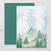 水彩山岳風景のウェディング招待状 招待状 (正面/裏面)