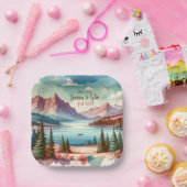 水彩山景婚礼 ペーパープレート (パーティー)