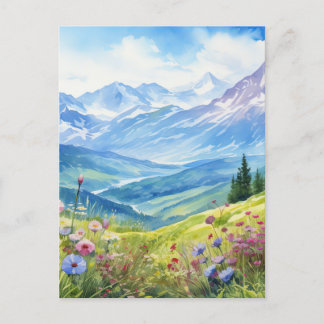 水彩山景背景 ポストカード