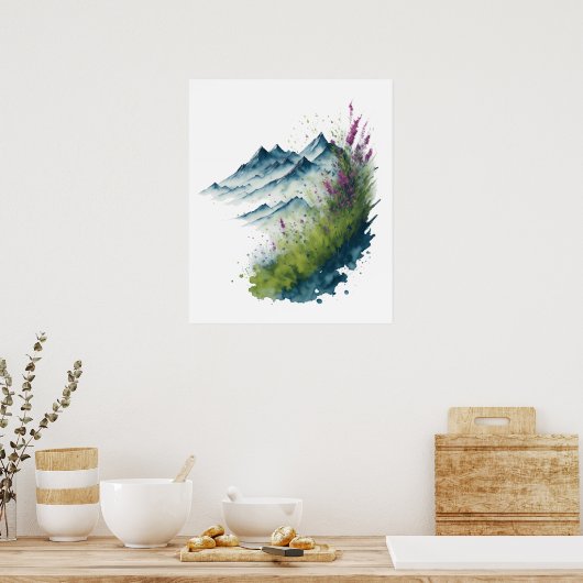 水彩山景色 ポスター (キッチン)
