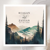 水彩山松林結婚の スタンダードカクテルナプキン