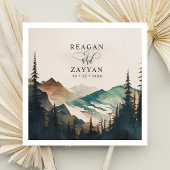 水彩山松林結婚の スタンダードカクテルナプキン