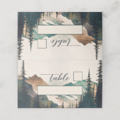 水彩山松林結婚の プレイスカード (外部開封)