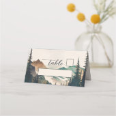 水彩山松林結婚の プレイスカード (裏面)